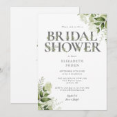 ブライダルシャワーグリーン文字モノグラム 招待状 (正面/裏面)