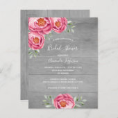 ブライダルシャワーグレーのウッドピンクのフローラ招待 ポストカード (正面/裏面)