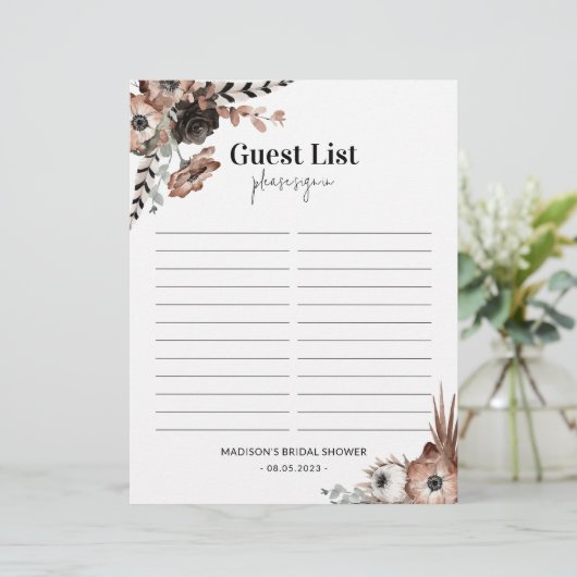 ブライダルシャワーゲストリストサインインシート濃いフローラ (スタンド正面)