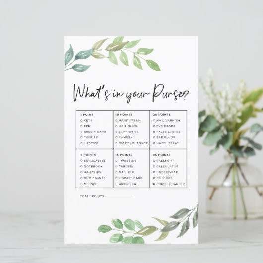 ブライダルシャワーゲームあなたの財布の緑の中にあるものを (スタンド正面)