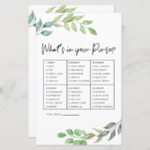 ブライダルシャワーゲームあなたの財布の緑の中にあるものを (正面/裏面)