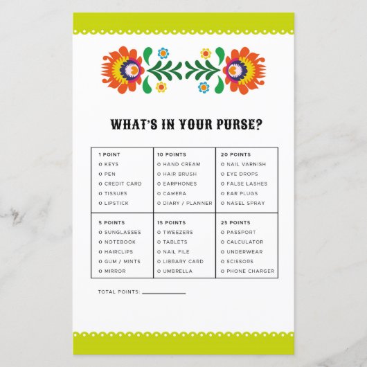 ブライダルシャワーゲームあなたの財布フェスタの中にあるものを (正面)