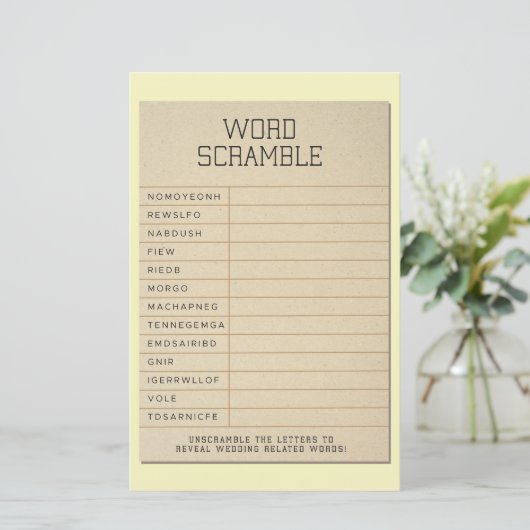 ブライダルシャワーゲームおもしろいWordスクランブルライブラリカード (スタンド正面)