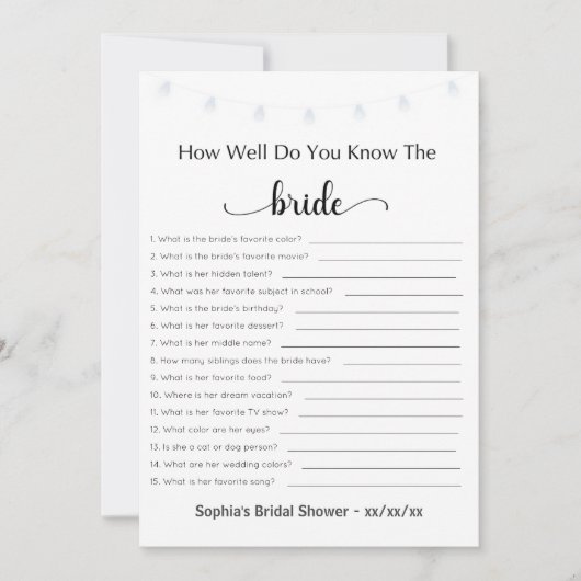 ブライダルシャワーゲームどうやって花嫁を知っているか 招待状 (正面)