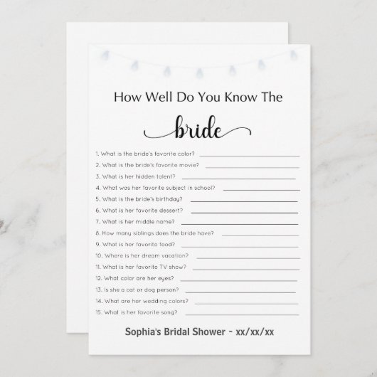 ブライダルシャワーゲームどうやって花嫁を知っているか 招待状 (正面/裏面)