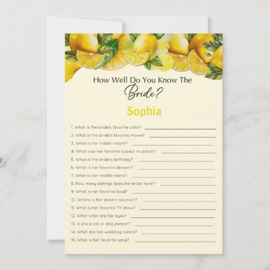 ブライダルシャワーゲームどうやって花嫁を知っているか 招待状 (正面)