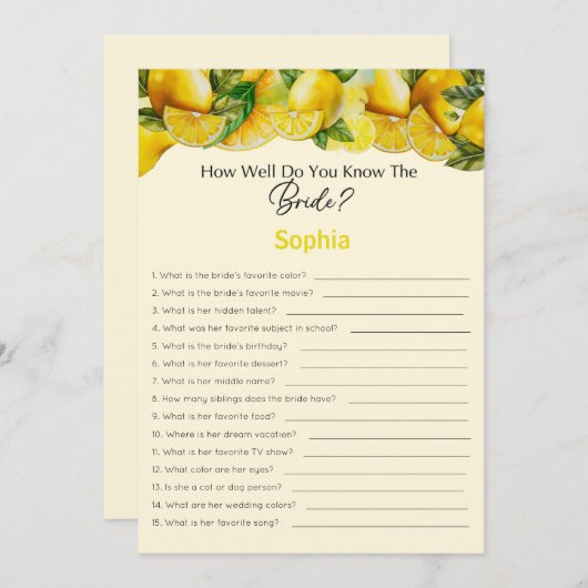 ブライダルシャワーゲームどうやって花嫁を知っているか 招待状 (正面/裏面)