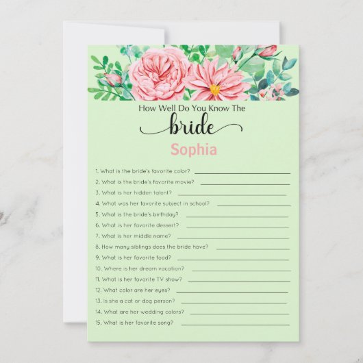 ブライダルシャワーゲームどうやって花嫁を知っているか 招待状 (正面)