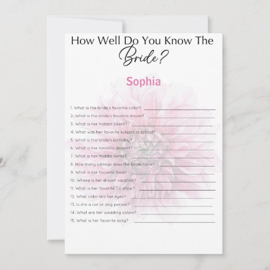 ブライダルシャワーゲームどうやって花嫁を知っているか 招待状 (正面)