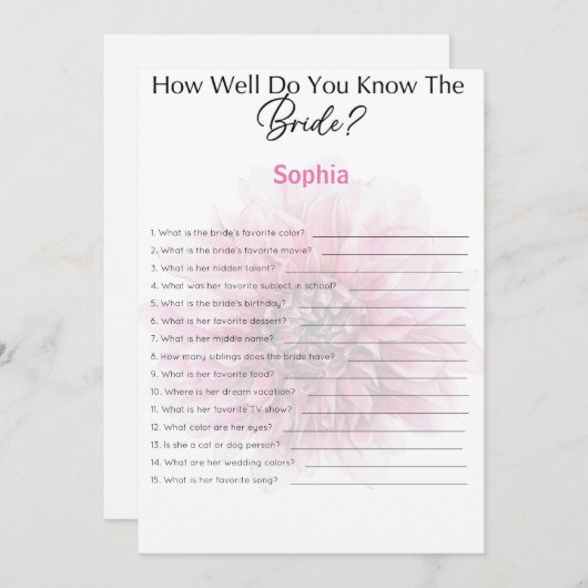 ブライダルシャワーゲームどうやって花嫁を知っているか 招待状 (正面/裏面)