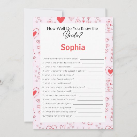 ブライダルシャワーゲームどうやって花嫁を知っているか 招待状 (正面)