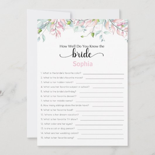 ブライダルシャワーゲームどうやって花嫁を知っているか 招待状 (正面)