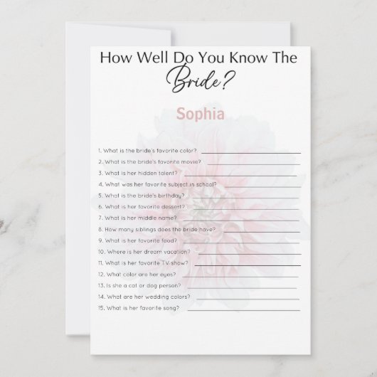 ブライダルシャワーゲームどうやって花嫁を知っているか 招待状 (正面)