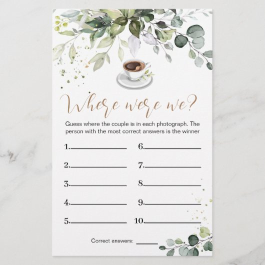 ブライダルシャワーゲームどこ我々のカードフライヤー チラシ (正面)