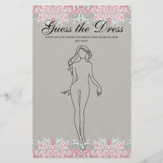 ブライダルシャワーゲームのピンクのスクロールはドレスを推測 チラシ (正面)