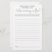 ブライダルシャワーゲームのメモリブラック文字ホワイト (正面/裏面)