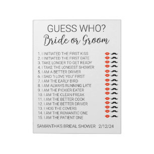 ブライダルシャワーゲームの推測ユーザー ノートパッド