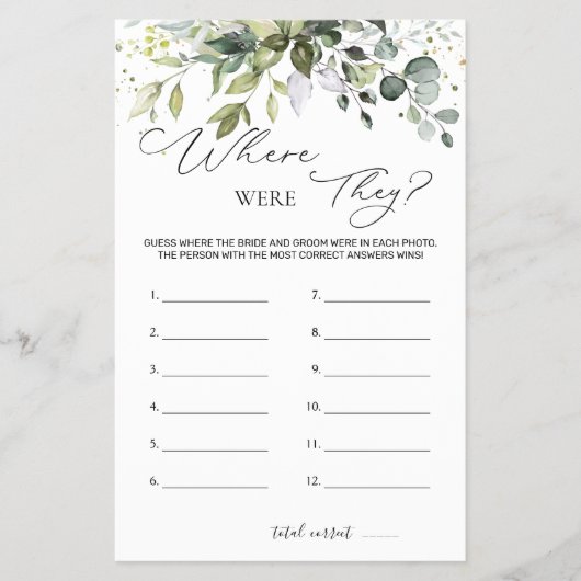 ブライダルシャワーゲームの緑の場所 チラシ (正面)