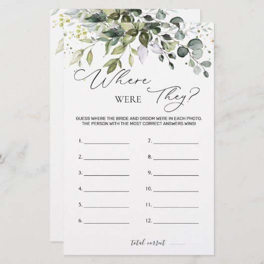 ブライダルシャワーゲームの緑の場所 便箋 (正面/裏面)