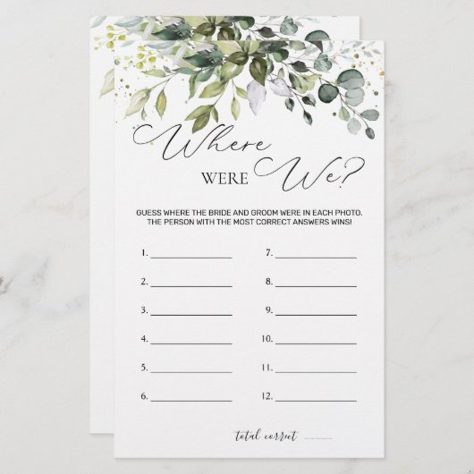 ブライダルシャワーゲームの緑の場所 便箋 (正面/裏面)