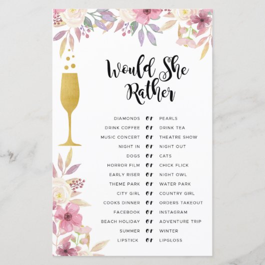 ブライダルシャワーゲームは彼女はむしろシャンパン (正面)