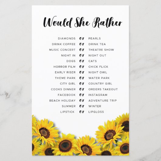 ブライダルシャワーゲームは彼女はむしろヒマワリ (正面)