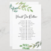 ブライダルシャワーゲームは彼女はむしろ緑だろう (正面/裏面)