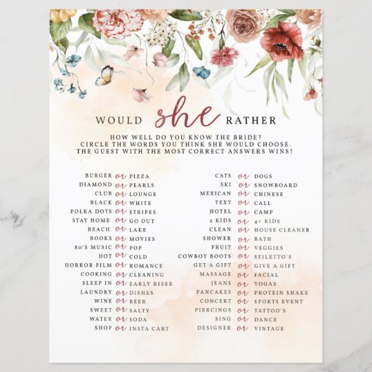 ブライダルシャワーゲームは、彼女はむしろ (正面)