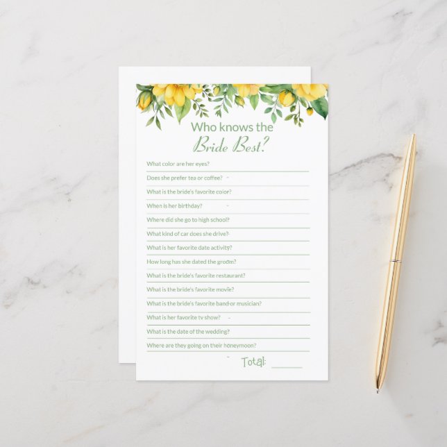 ブライダルシャワーゲームカードの知識 (正面/裏面インサイチュ)