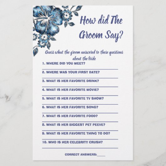 ブライダルシャワーゲームカード新郎は何と言った チラシ (正面)