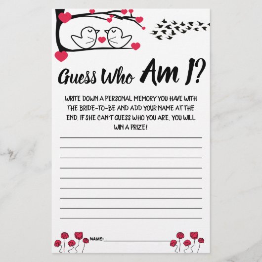 ブライダルシャワーゲームカード私は誰？ チラシ (正面)