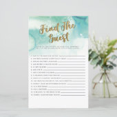 ブライダルシャワーゲームゲストゲームを見つけるティール(緑がかった色)金ゴールド (スタンド正面)