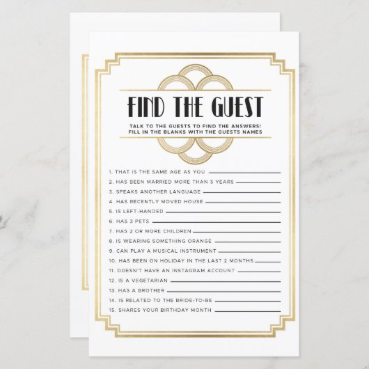 ブライダルシャワーゲームゲストゲームアールデコの検索 (正面/裏面)