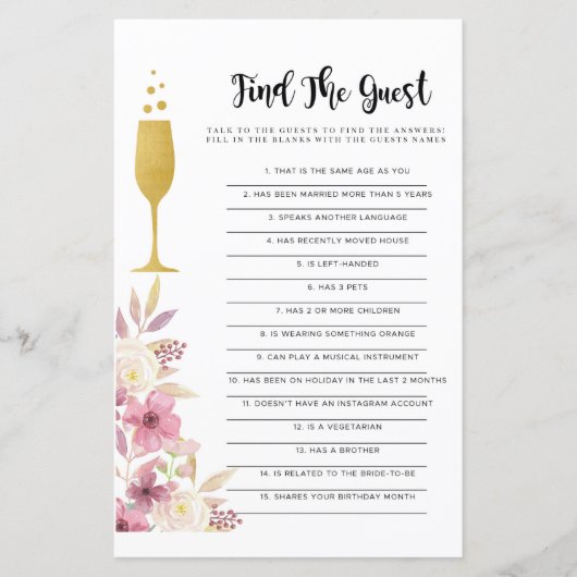 ブライダルシャワーゲームゲストゲームシャンパンを見つける (正面)