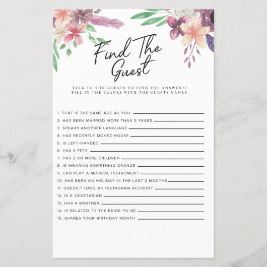 ブライダルシャワーゲームゲストゲームフローラの検索 (正面)