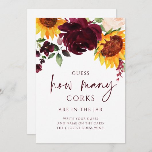 ブライダルシャワーゲームコークスヒマワリの数を招待 招待状 (正面/裏面)