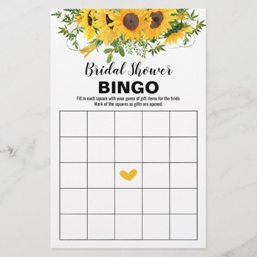 ブライダルシャワーゲームサンフラワーズビンゴカード チラシ (正面)