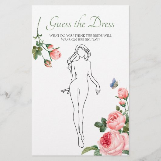 ブライダルシャワーゲームピンクのバラはドレスカードを推測 チラシ (正面)