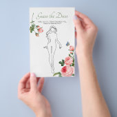 ブライダルシャワーゲームピンクのバラはドレスカードを推測 チラシ (ハンドル)