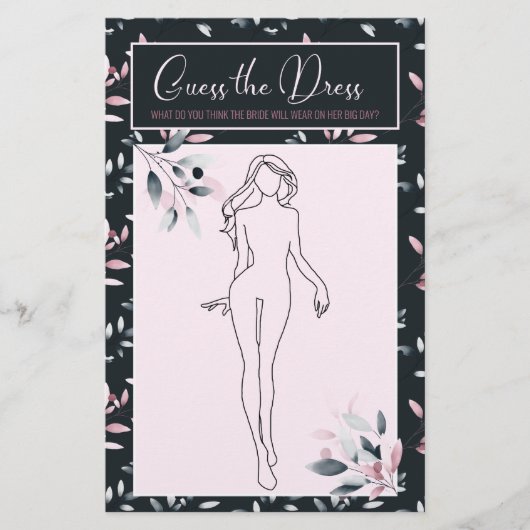 ブライダルシャワーゲームピンクネイビーはドレスカードを推測 チラシ (正面)