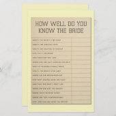 ブライダルシャワーゲームブライドをよく知っている (正面/裏面)