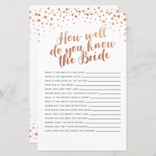ブライダルシャワーゲームブライドをよく知っている (正面/裏面)