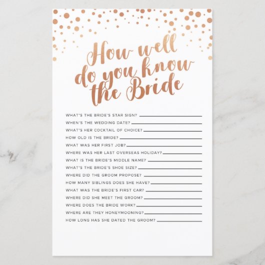 ブライダルシャワーゲームブライドをよく知っている (正面)