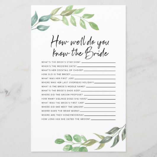 ブライダルシャワーゲームブライドをよく知っている (正面)