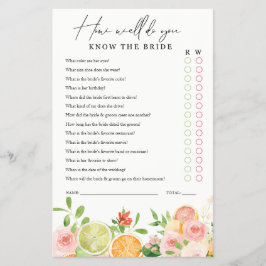 ブライダルシャワーゲームブライド柑橘類フローラを知る チラシ