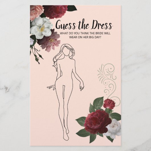 ブライダルシャワーゲームブルゴーニュピンクGuess The Dress F チラシ (正面)