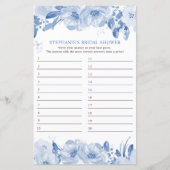 ブライダルシャワーゲームブルーフローラ回答シート (正面)