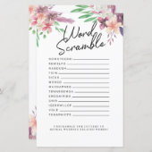 ブライダルシャワーゲームワードスクランブルゲームピンクフローラ (正面/裏面)