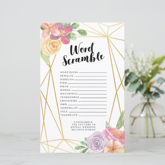 ブライダルシャワーゲームワードスクランブルゲームピンクフローラ (スタンド正面)