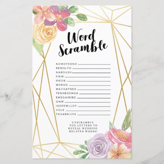 ブライダルシャワーゲームワードスクランブルゲームピンクフローラ (正面)